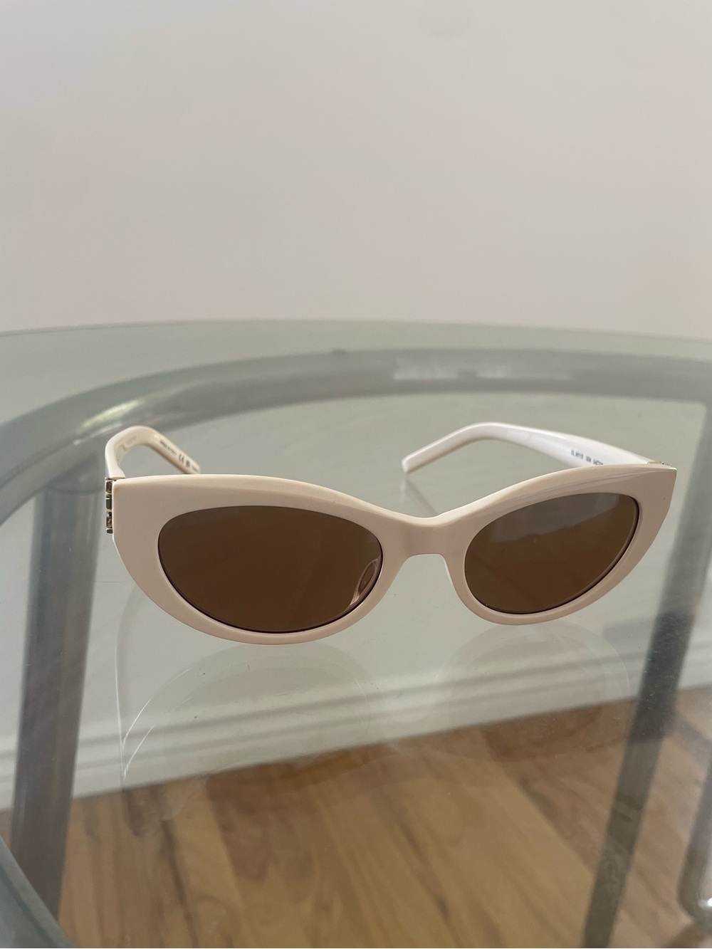 Yves Saint Laurent White Cat-Eye Sunglasses with Brown Lenses